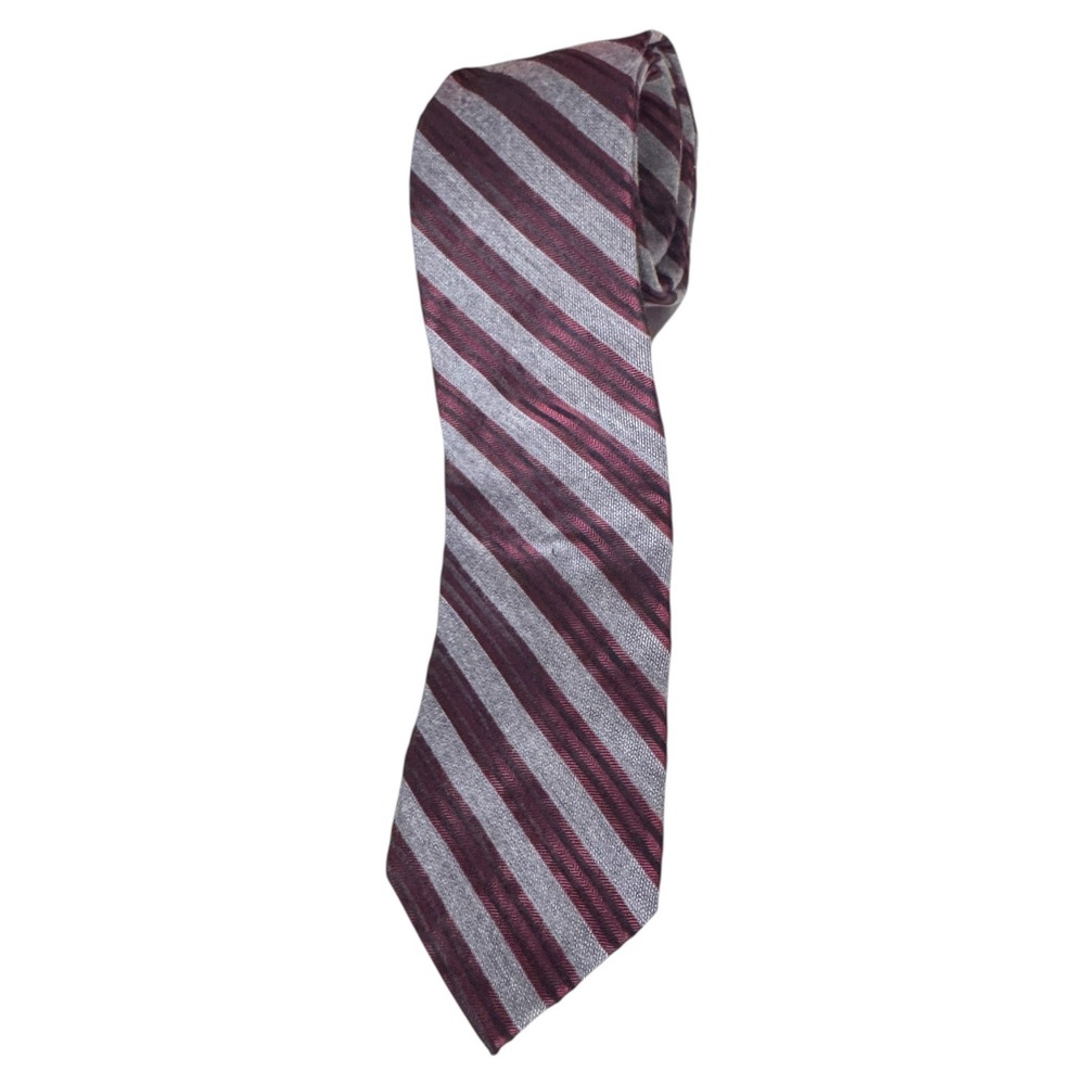 Mens Calvin Klein Striped Necktie Burgundy Gray Business Formal
